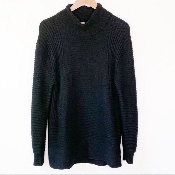 Athleta Merino Wool Funnel Neck Black Long Sleeve Sweater L - Picture 2 of 7